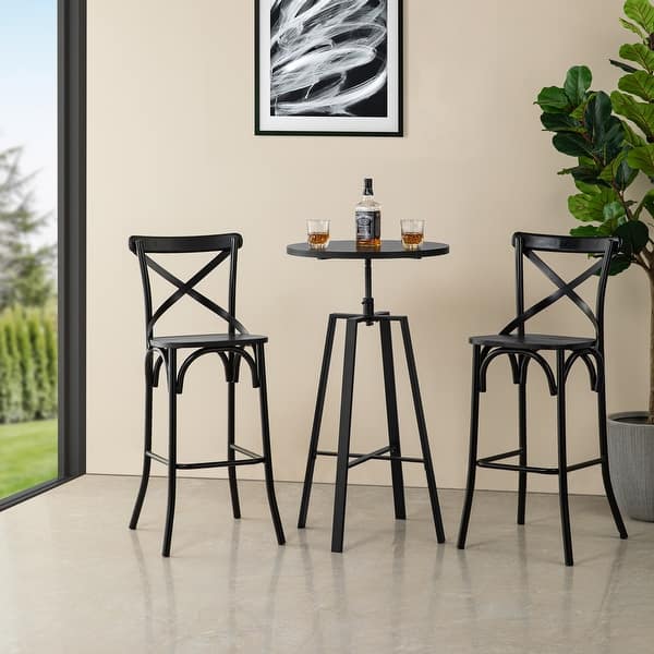 slide 2 of 62, Glitzhome Industrial Modern Adjustable Bar Table Rustic Steel 3-Piece Pub Sets