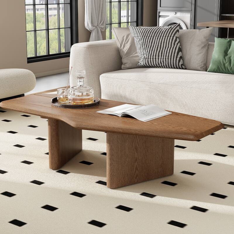 French Country Style Coffee Table Modern Minimalist Coffee Table with Ash Wood Veneer, for Living Rooms