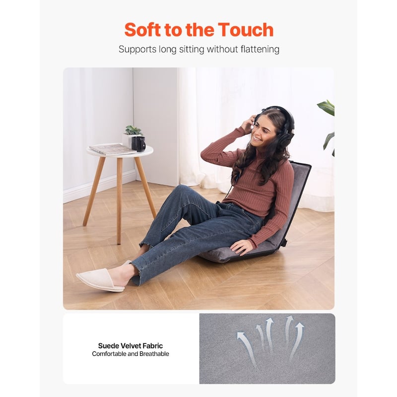 6-Position Adjustable Folding Floor Chair with Suede Fabric Backpack Strap & High Weight Capacity - 18.3" x 20.9" x 20.5"