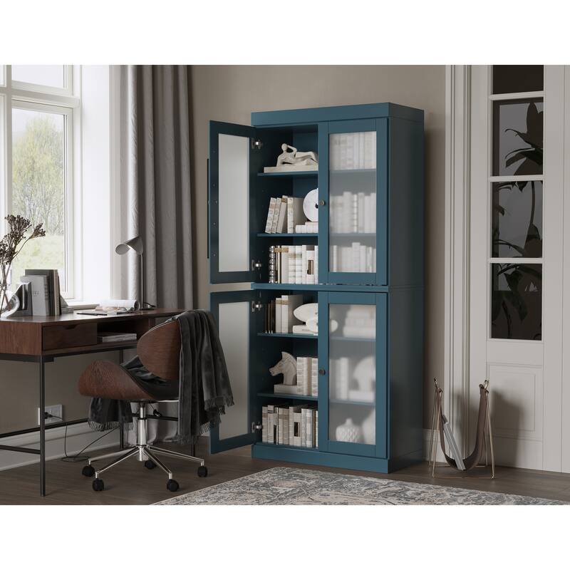 100% Solid Wood 6-Shelf Bookcase with Optional Doors by Palace Imports - 4 Dr Frosted - Teal Blue