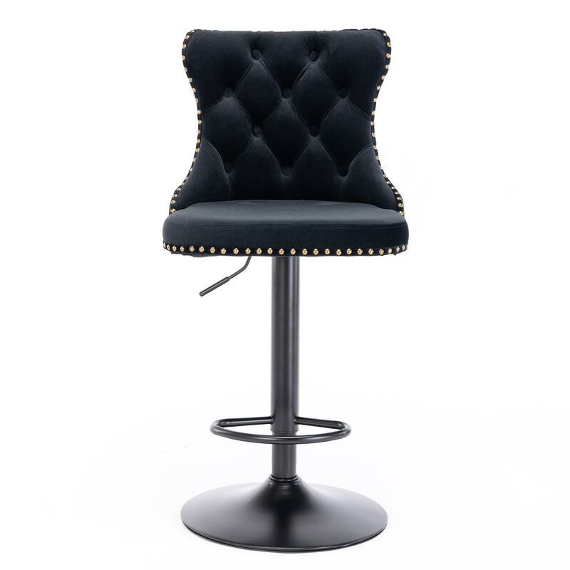Swivel Bar Stools Set of 2, Adjustable Counter Height Upholstered Barstools with Nailheads Trim, Button Tufted Back and Footrest