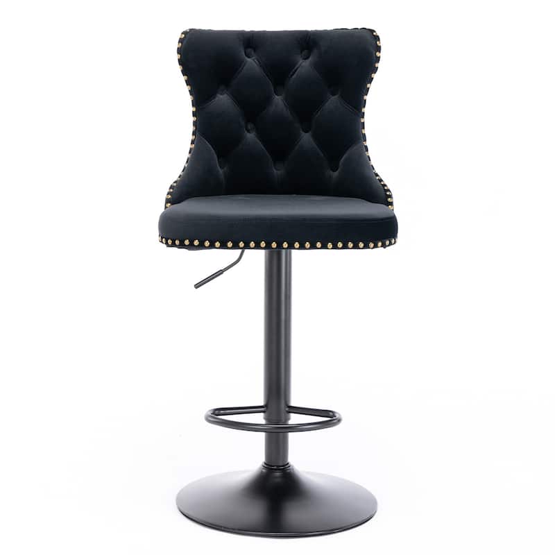 Swivel Velvet Upholstered Barstools Adjusatble Seat Height - N/A