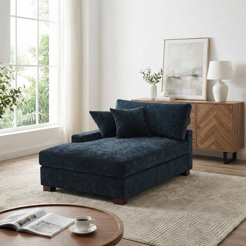 40.8"W Modern Chenille Upholstered Chaise Lounge with Pillow