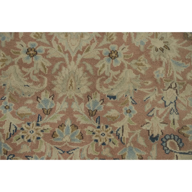 Hand Knotted Oriental 100% Wool Carpet Traditional Floral Pink Kerman Area Rug - 12' 6'' X 9' 10''