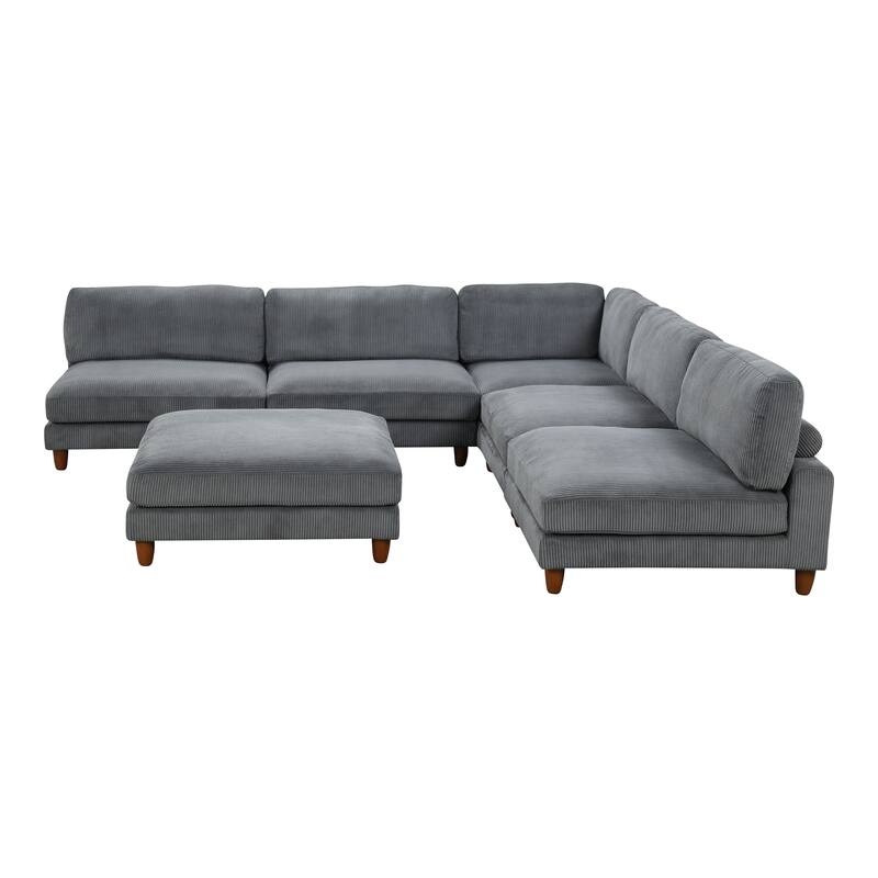 Furniture of America Sienta Modern 6-Piece Corduroy Modular Sectional with Ottoman