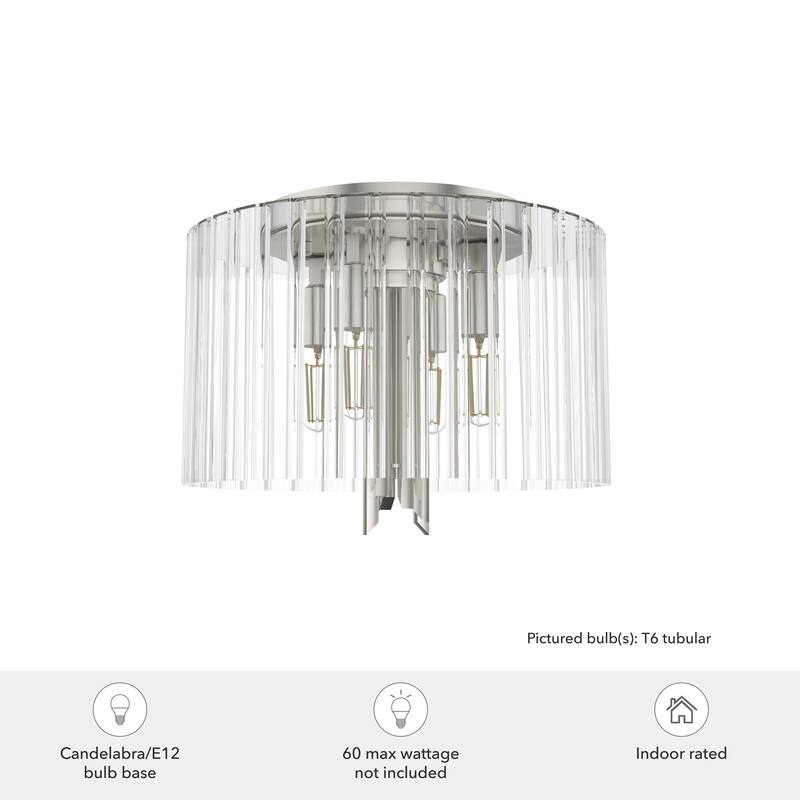 Hunter Gatz Ribbed Glass 4-Light Flush Mount Ceiling Light, Low Profile - Modern, Glam, Fluted Glass