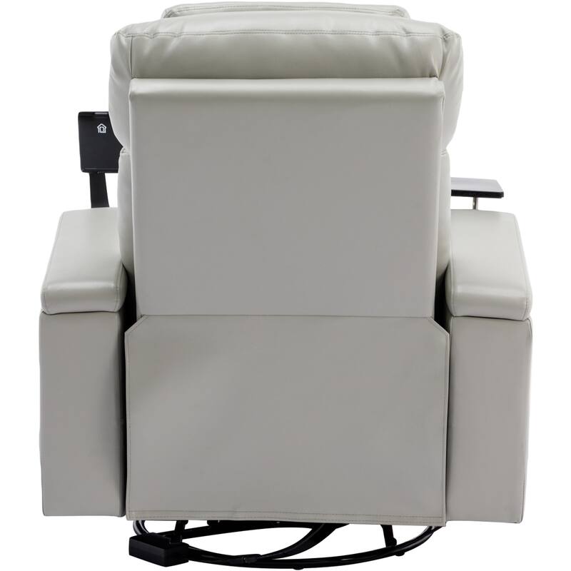 270° Power Swivel Recliner,Home Theater Seating With Hidden Arm Storage and LED Light Strip,Cup Holder