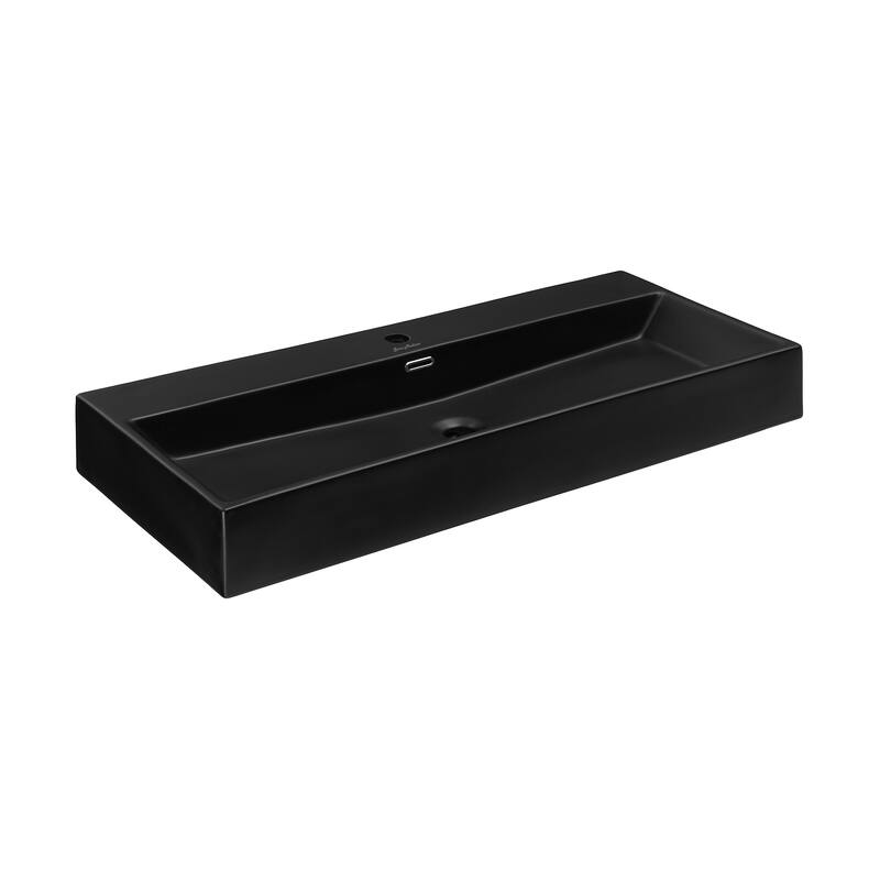 Reims 40" Rectangle Wall-Mount Bathroom Sink In Matte Black - 39.65" x 16.8" 5.65" - 39.65" x 16.8" 5.65" - Black
