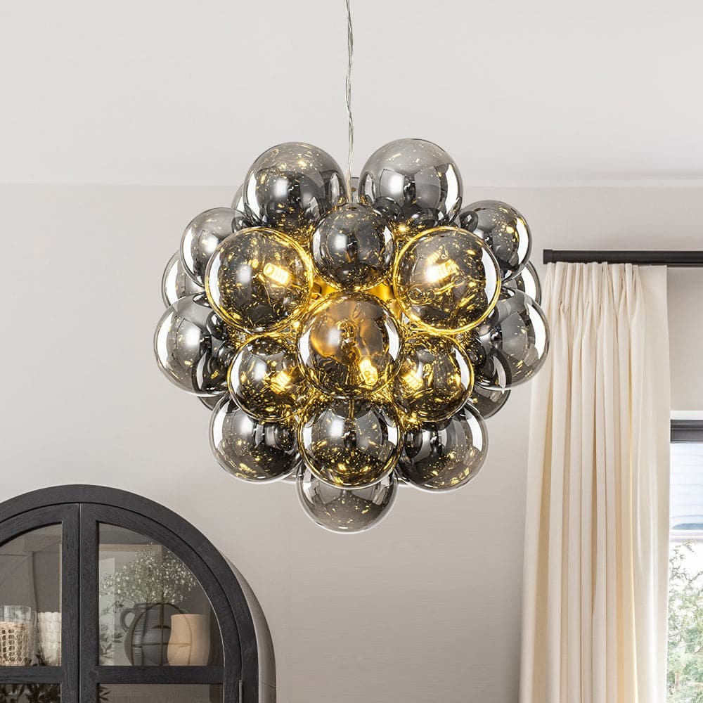 Art Deco 6-Light Dimmable Cluster Smoked Glass Bubble Chandelier