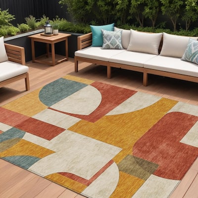 HomeRoots Geometric Modern Rectangle Outdoor Rug