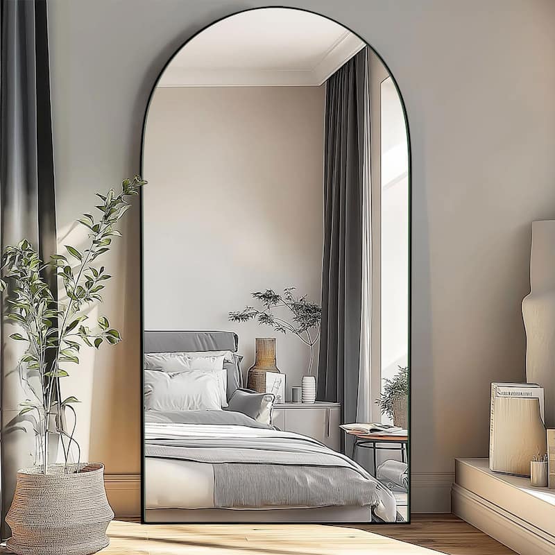 Arched Full-Length Standing Wood Floor Mirror, Wall Mirror