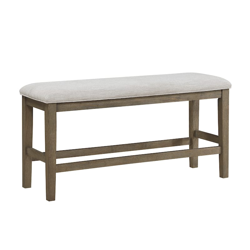6pcs Dining Furniture Set Counter Height Table Chairs Bench Upholstered Seat Cushion Light Brown Finish