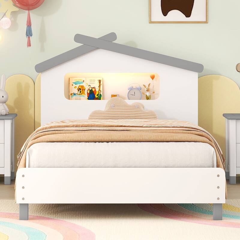 Bed with Houseshaped Headboard and Motion Activated Night Lights Bed