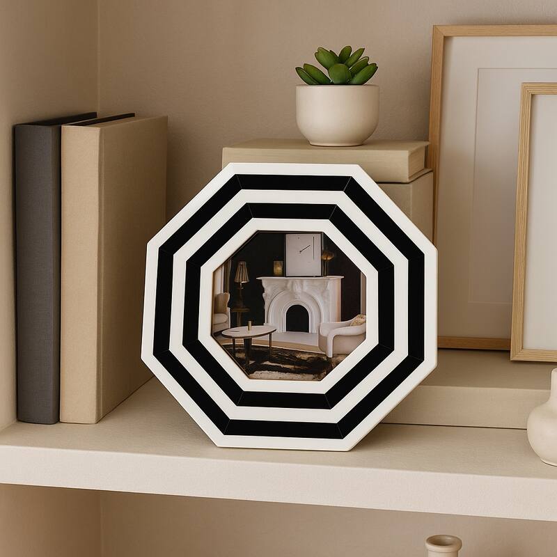 Resin Contemporary Octagon Photo Frame - Black