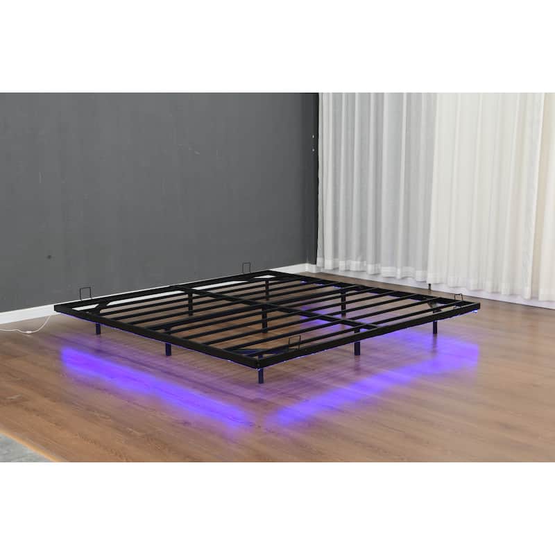 Queen Size Floating Bed Frame with LED Lights, Metal Platform Bed - Noise Free, No Box Spring Needed