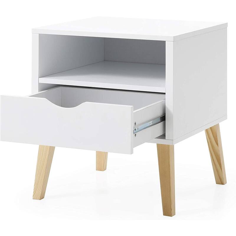 Mid-Century Modern Nightstand - White Accent Table