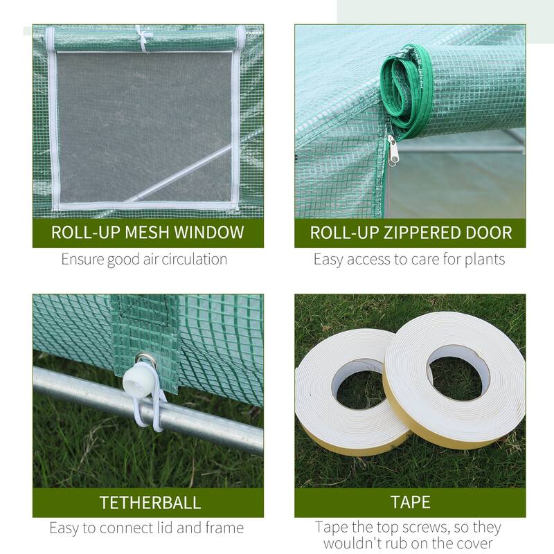 Outdoor Garden Roll-Up Door Greenhouse with Reinforced Steel Frame and Mesh Windows - Green