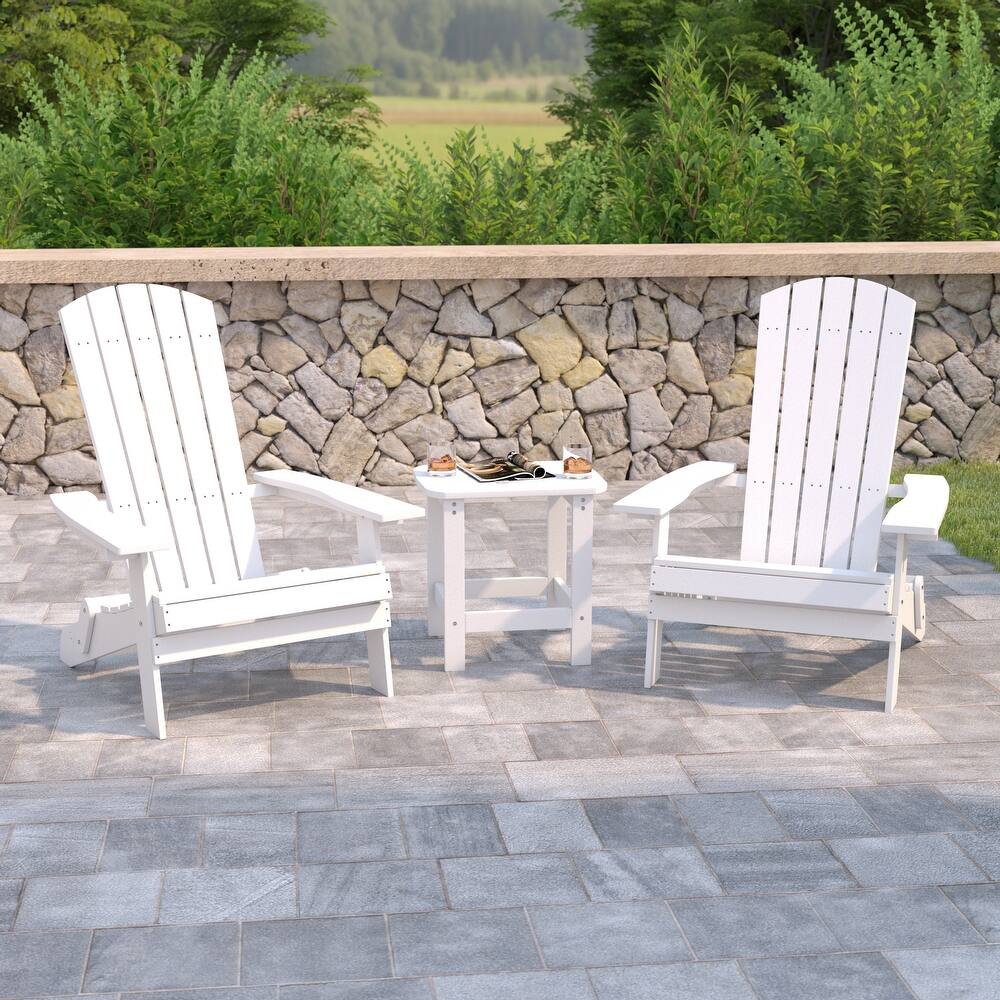 Set of 2 Indoor/Outdoor Folding Adirondack Chairs with Side Table - 34"D x 30.25"W x 37"H