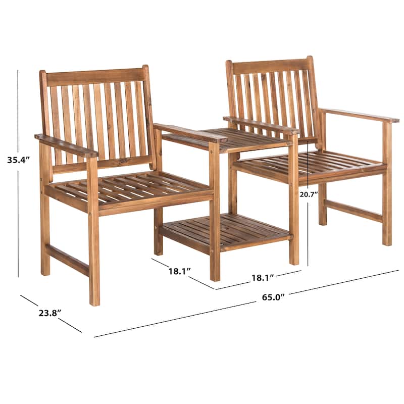 SAFAVIEH Outdoor Kya Solid Wood Twin Seat Bench - 24Wx65Dx35H