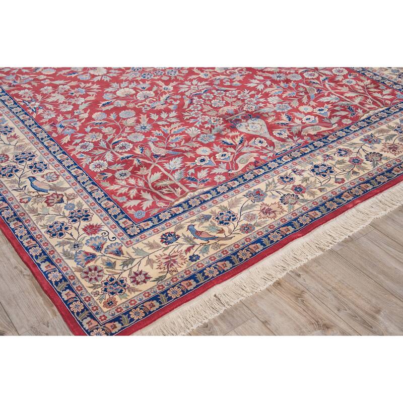 EXQUISITE RUGS ONE-OF-A-KIND Super Fine Kashan Hand Knotted Red/Beige Rug - 8'5"x10' - 8'5"x10'0"