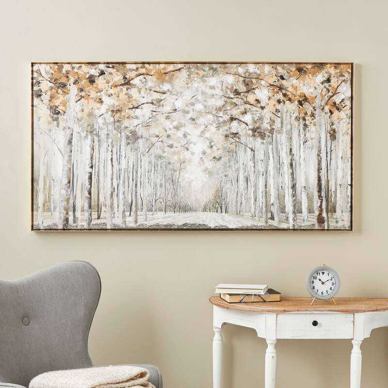 Canvas Landscape Forest Framed Wall Art with Brown Accents - Gray - Roche River Decor