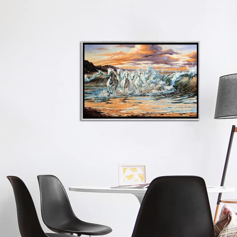 iCanvas "The Horses Running From Waves" by balaikin Framed