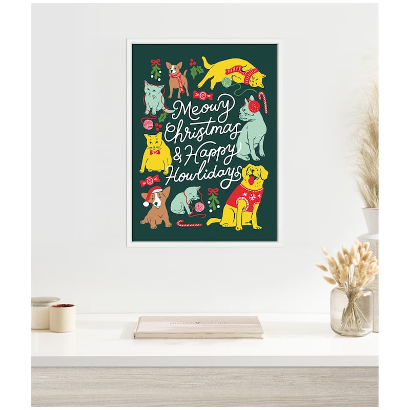Kate and Laurel Sylvie Framed Canvas Meowy Howlidays by Maria Filar