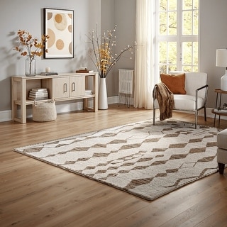 Betty 8 x 10 Area Rug, Geometric Pattern, Beige Brown Polyester, Cotton ...