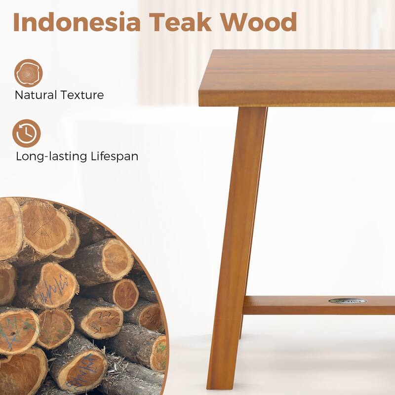 Gymax Teak Shower Bench Bathroom Shower Stool for Shaving Legs & Spa