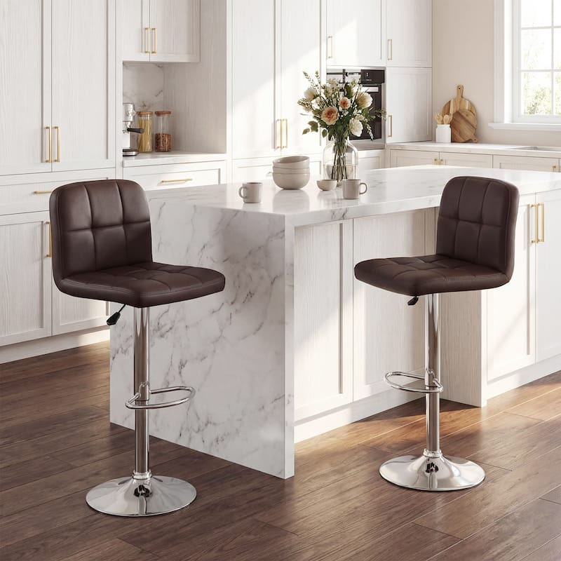 Gymax Swivel Bar Stools Set of 2 w/ Backrests Footrests & Metal Base