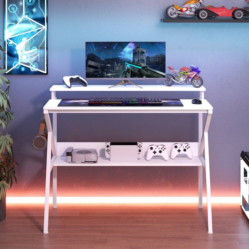 39 Inch Computer Desk with Monitor Shelf and Storage Small Home Office Gaming Table