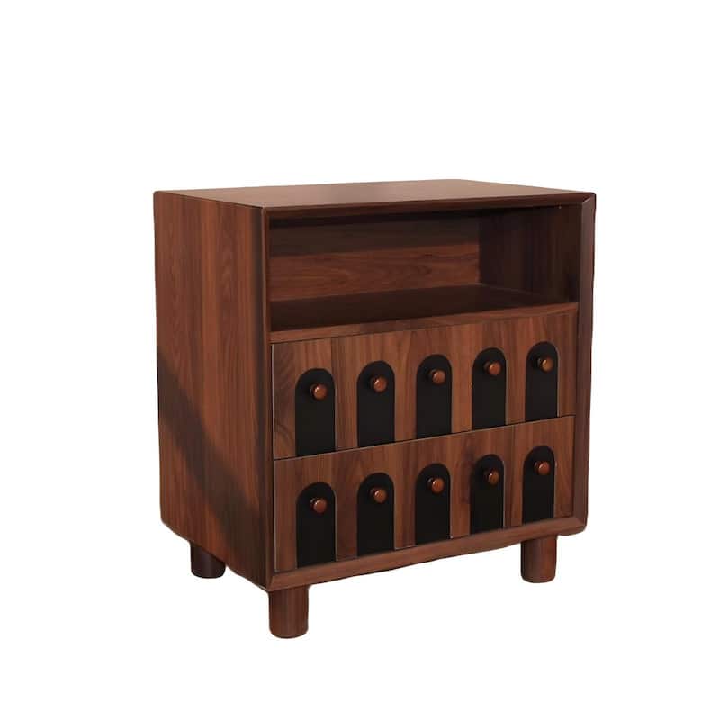 26" Tall Modern Nightstand with Charging Station, 23.75" Wide Wood Bedside Table /2 Storage Drawers