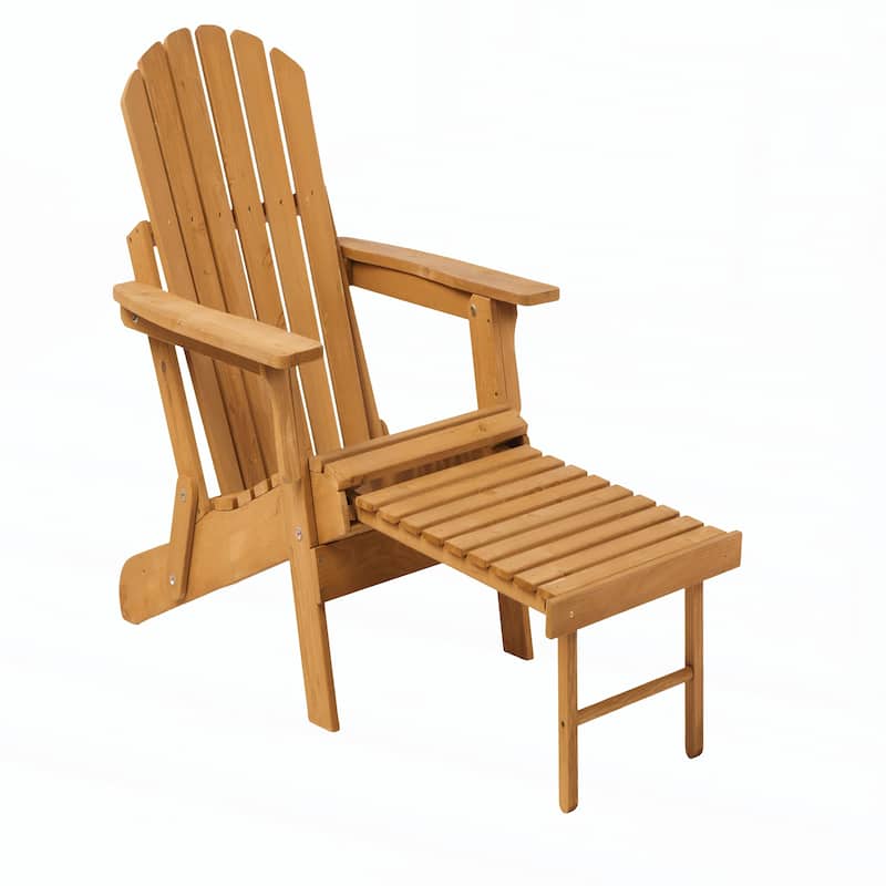 Outdoor Wooden Folding Adirondack Chair with Retractable Ottoman
