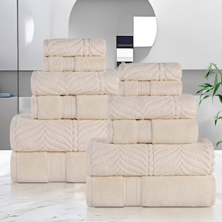 Superior Chevron Zero Twist Solid and Jacquard Cotton 12 Piece Towel Set