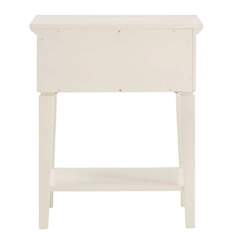 Thea White Finish Beige Linen Drawer Face 1 Drawer Nightstand by iNSPIRE Q Classic