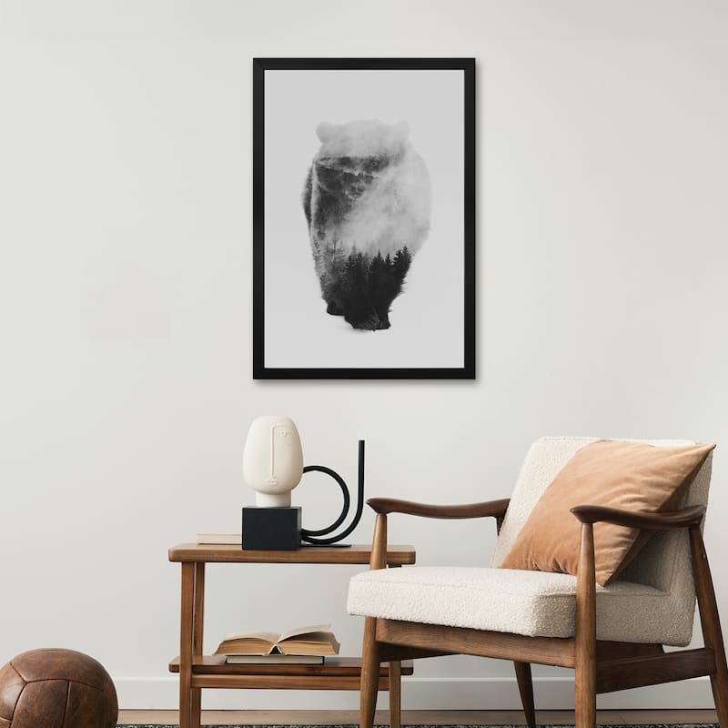 Approaching Bear in B&W Premium Framed Poster by Andreas Lie