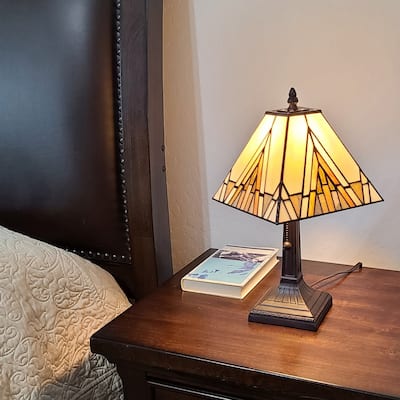 15-inch Metal Candlestick Table Lamp with Beige Fabric Shade - 9” x 14” x 15”