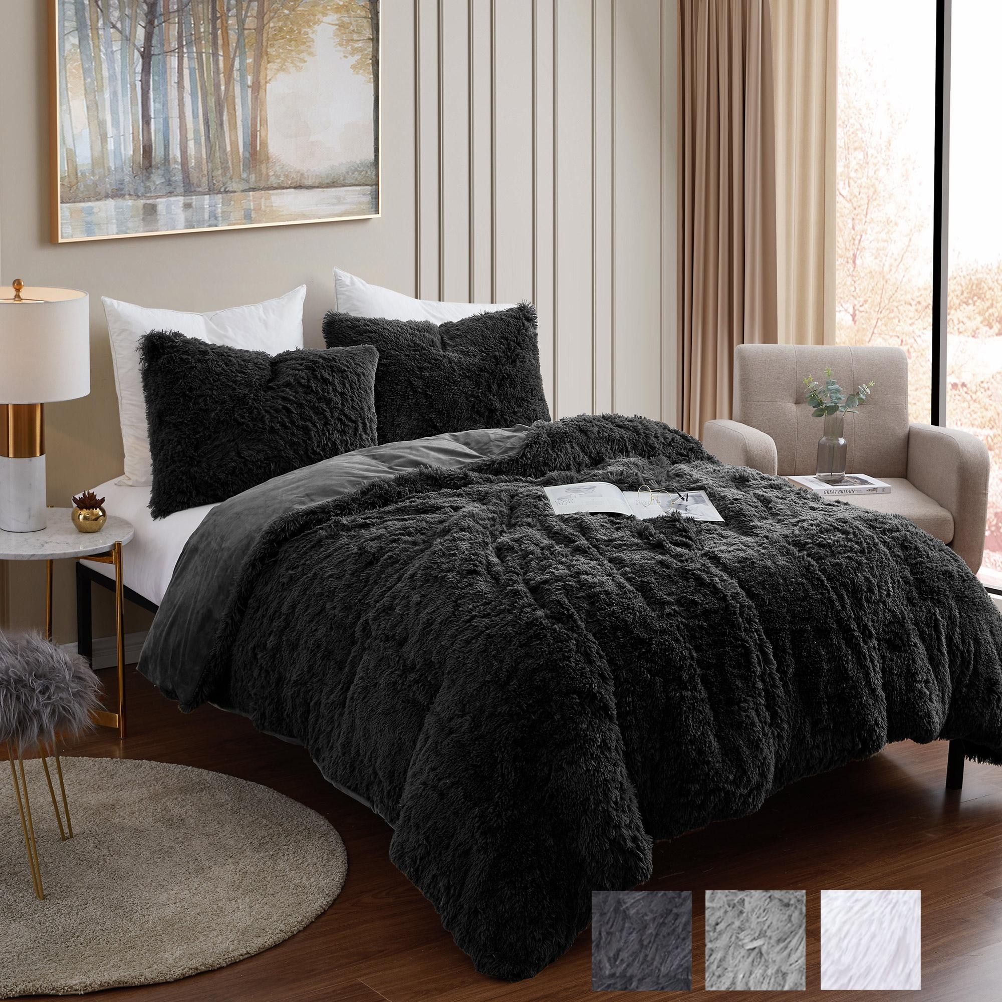 Sweet Home Collection 3 Piece Plush Shaggy Ultra Soft Luxurious Synthetic Fur Comforter Set