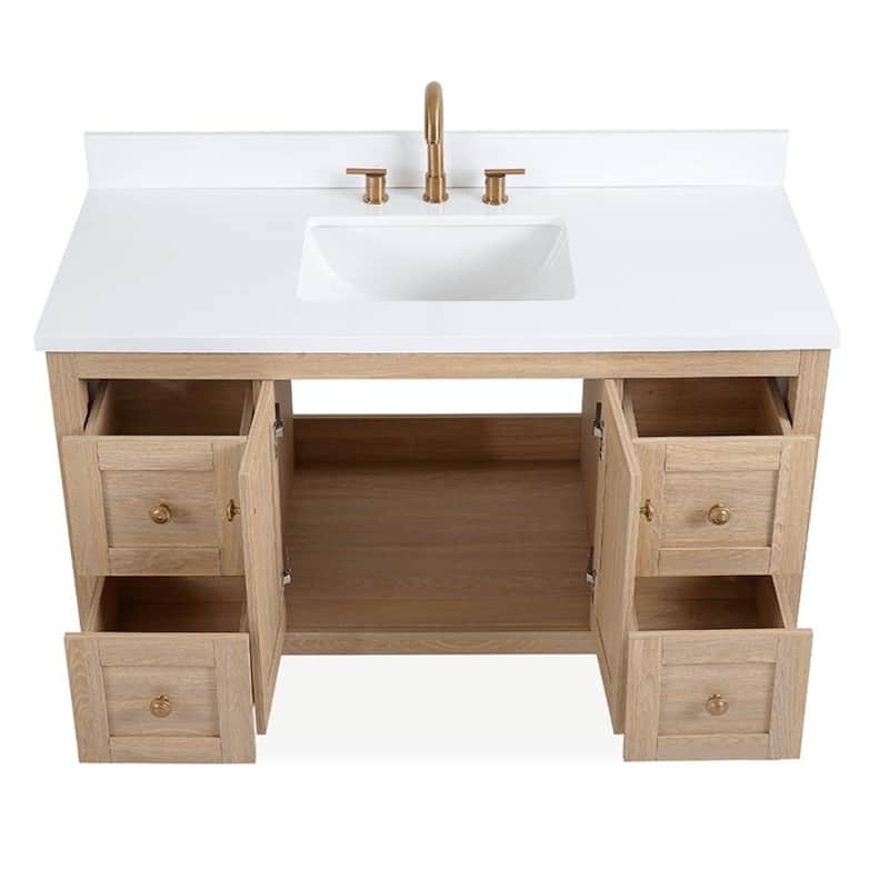 48 Inch Modern Light Oak Single Sink Bathroom Vanity With White Quartz Top