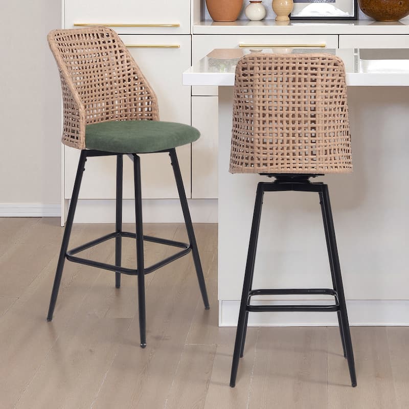 28.7"H Swivel Bar Stools/ Counter Stools Metal Leg with Rattan Back - Set of 2