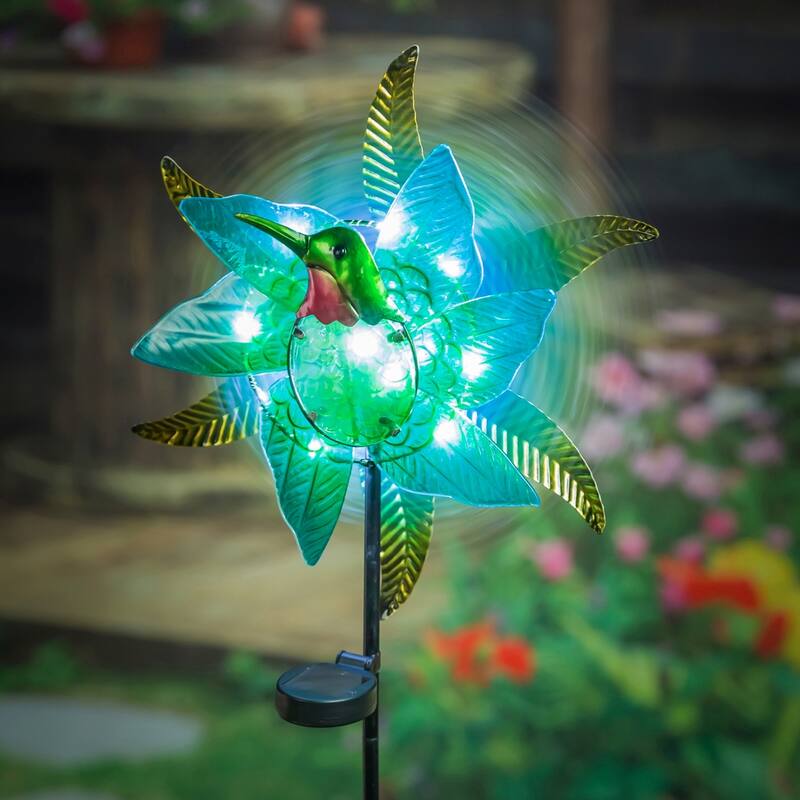 48 in. H Solar Staked Wind Spinner, Glass Hummingbird