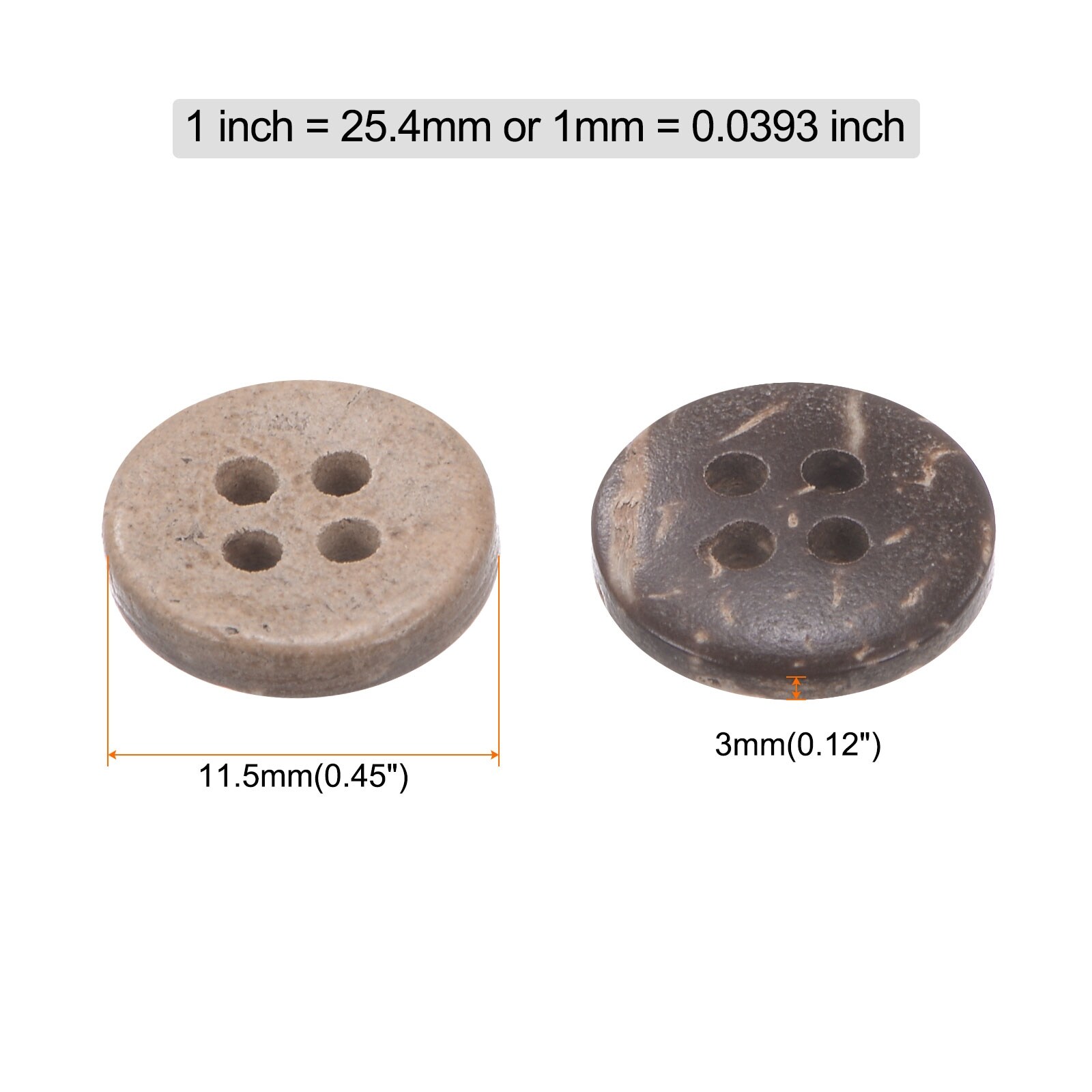Sewing Button 4 Holes Wooden Round Craft Replacement Buttons for Clothing DIY Crafts - Brown