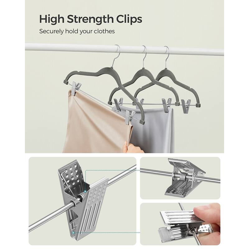 Modern Plastic Non-Slip Velvet Clothes Hangers with 2 Adjustable Clips Suitable for Trousers and Skirts