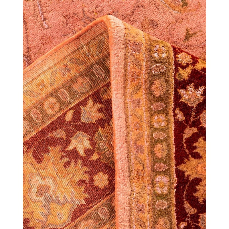 Overton Hand Knotted Wool Vintage Inspired Modern Contemporary Overdyed Pink Area Rug - 6' 3" x 9' 4"