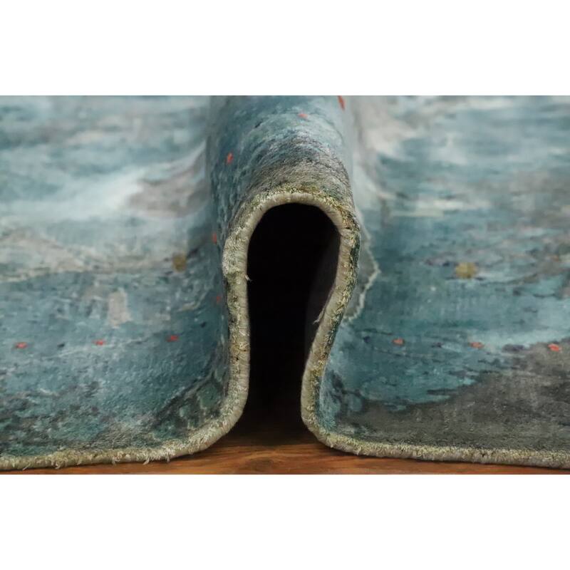 Hand Knotted Oriental Viscose Silk Carpet Modern Pictorial Greys & Charcoal Abstract Area Rug - 7' 10'' X 5' 7''