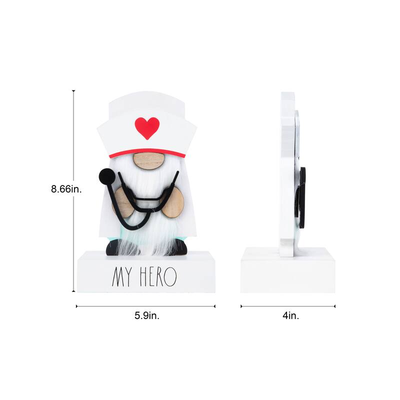 Rae Dunn Wooden Gnome Doctor/Nurse Themed Desktop Décor