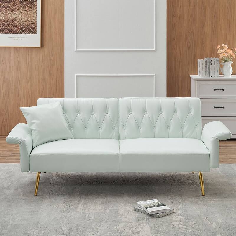 Futon Sofa Bed, Faux leather Foldable Couch Convertible Loveseat Sleeper Daybed with Adjustable Armrests for Small Space