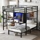 preview thumbnail 3 of 10, Full XL Over Twin Metal Bunk Bed with Folding Desk Closet LED Space-Saving Black