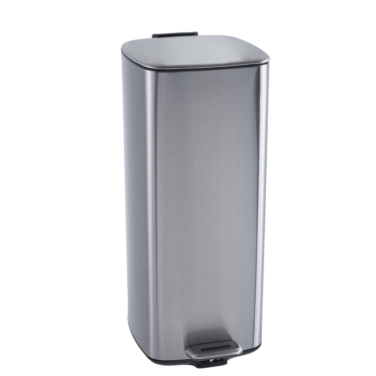 8 Gal / 30L Square Step Trash Can Stainless Steel with Lid and Inner Bucket White