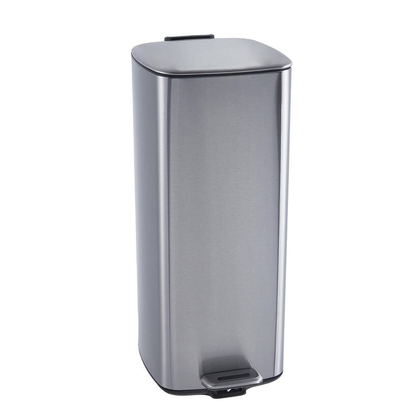 8 Gal / 30L Square Step Trash Can Stainless Steel with Lid and Inner Bucket White - Silver
